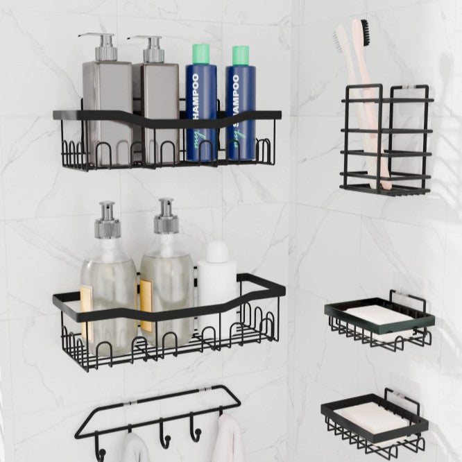 Cross-border non-punching bathroom storage rack set, bathroom wrought iron wall rack, washing and storage