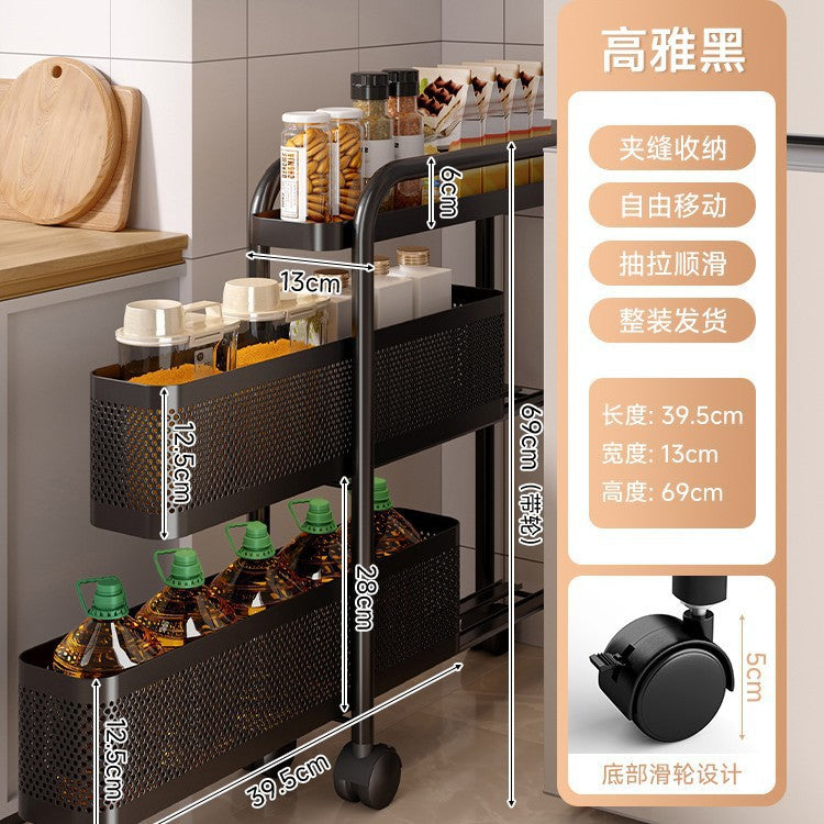Narrow gap storage shelf stainless steel cart kitchen refrigerator narrow space organizer mobile bathroom storage cabinet