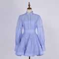 Export spring and summer stand-up collar lantern long sleeves waist single-breasted beaded shirt tops+a-line skirt skirt suit