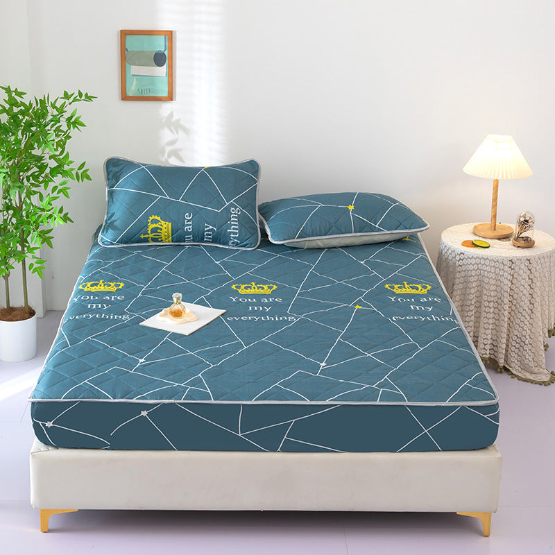 New arrival high weight brushed quilted bed sheet pure color washed cotton mattress protector cotton thickened bed cover bed cover