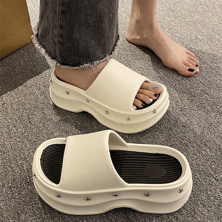 7 thick sole slippers for women summeroutwear soft bottom flip-flops slippers beach bath high heels niche style popular sandals