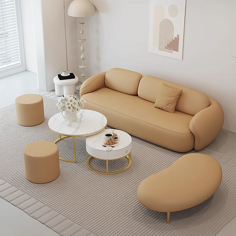Small apartment living room double sofa, minimalist three-seater straight-row sofa for reception areas and office break rooms, including table and chairs
