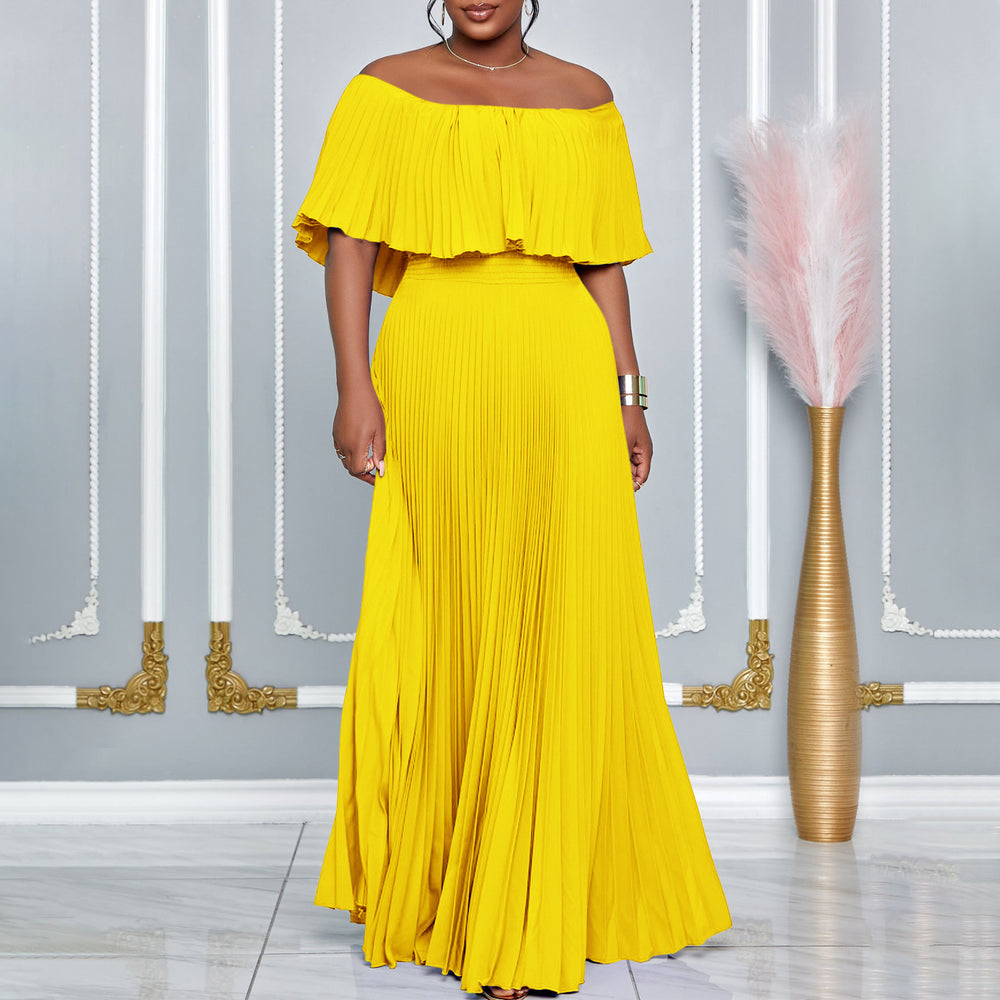 C8594  foreign trade women's new sexy off-the-shoulder pleated maxi dress - european and american style