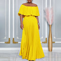 C8594  foreign trade women's new sexy off-the-shoulder pleated maxi dress - european and american style