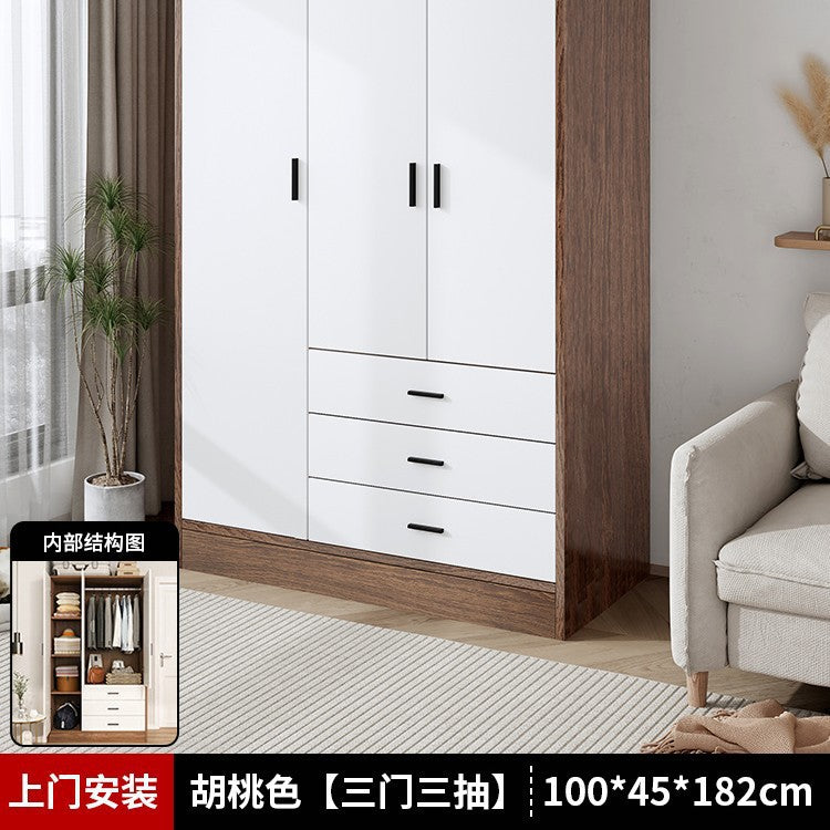 Wardrobe household bedroom small apartment simple wardrobe storage cabinet room wooden rental room economical hanging wardrobe