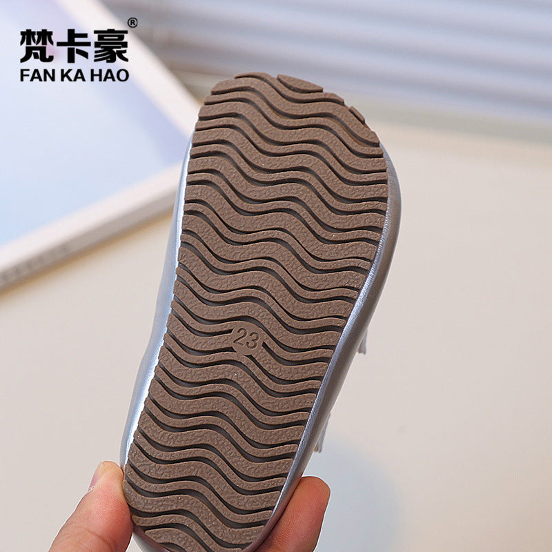 Vancahao girls' black leather shoes, new autumn  collection, soft-soled princess shoes, single shoes, british style baby shoes