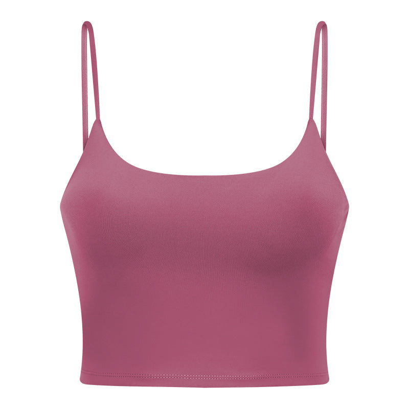 New women's sports yoga tank top with built-in bra pads, sexy spaghetti strap racerback fitness top, yoga camisole c5238