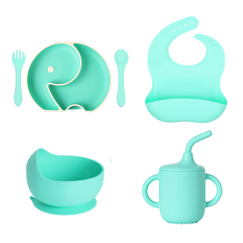 Cross-border baby silicone grid plate two-color plate with lid children's gift silicon feeding tableware set