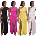 C7662 cross-border   fashion women's sexy sleeveless slant neck slim-fit slit dress