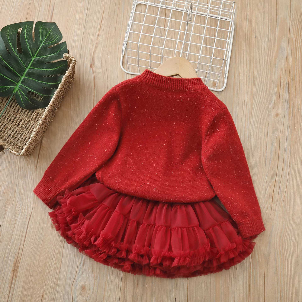Girls' sequin bow sweater and tutu skirt two-piece set - new christmas & new year collection (fall/winter)