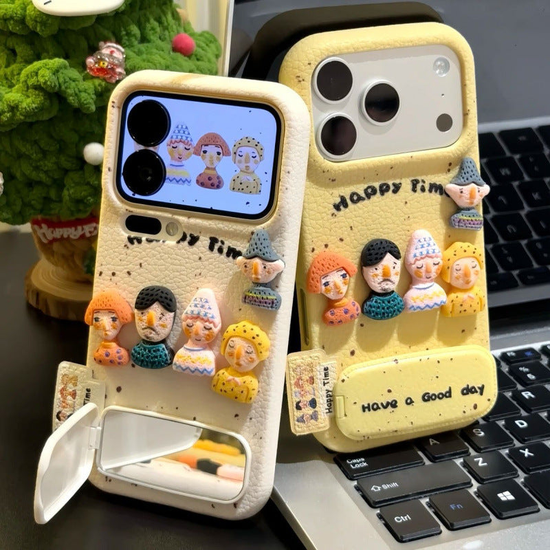 Three-dimensional fun doll leather pattern suitable for apple 17promax mobile phone case iphone15 protective anti-fall sheath 13