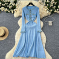 cross-border fashionfall and winternew arrivalfashion round neck denim patchworkknittinglong sleevesdress a-line skirt for women