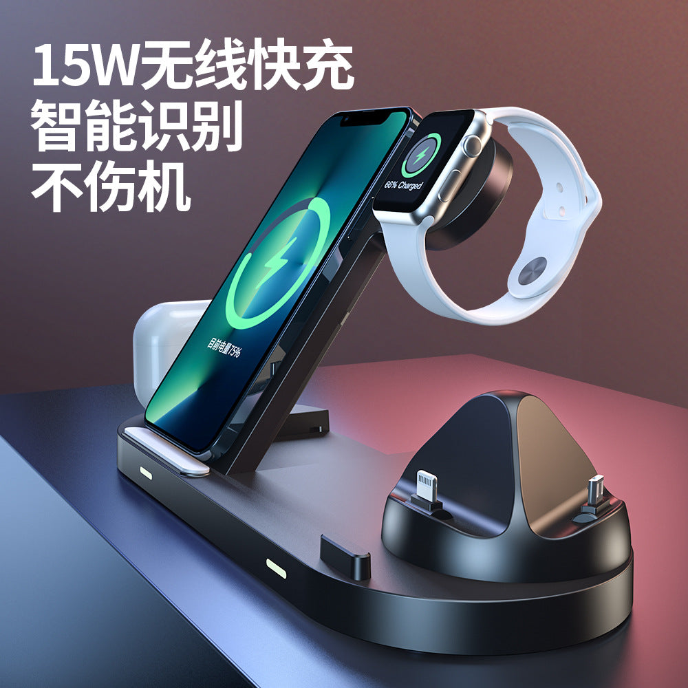 New 6-in-1 wireless charger: multifunctional foldable stand with 15w wireless fast charging for phones, watches, and earbuds
