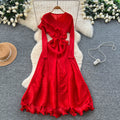 European and american niche fashion socialite tie-waist ruffle pleated dress - women's high-end slimming elegant maxi dress