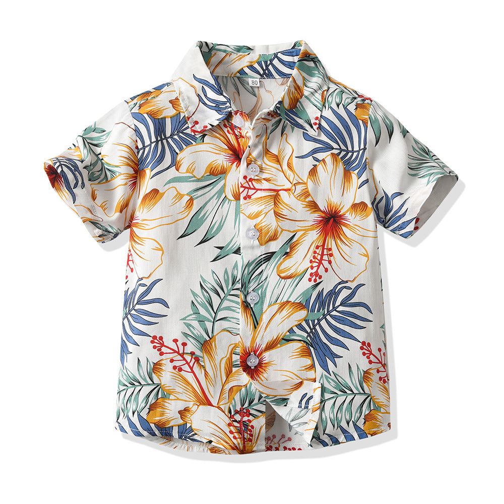 Export boys beach shirt tops new arrival summer vacation short sleeve hong kong style island style thin boys floral shirt