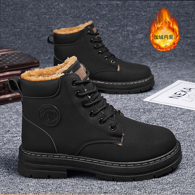 Boots men's high-top fleece-linedheattechwinterworkwear boots british style short boots k-stylewaterproof boots men's trendy shoes