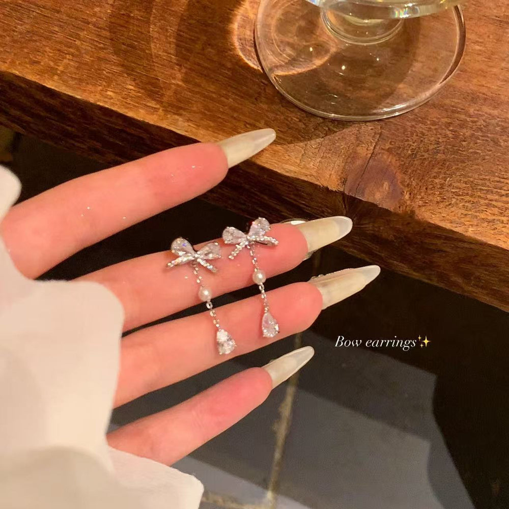 Korean style sparkling zircon butterfly teardrop dangle earrings - women's luxury, high-end, unique, exquisite, and stunning earrings