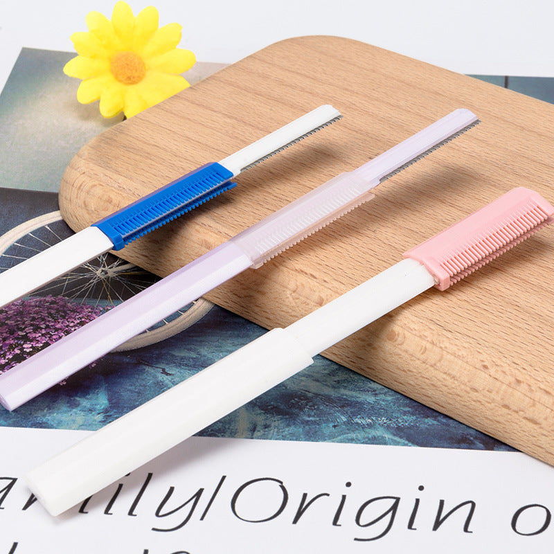 Straight handle retractable eyebrow razor - women's anti-scratch eyebrow trimmer with comb - safe for beginners - wholesale beauty tool