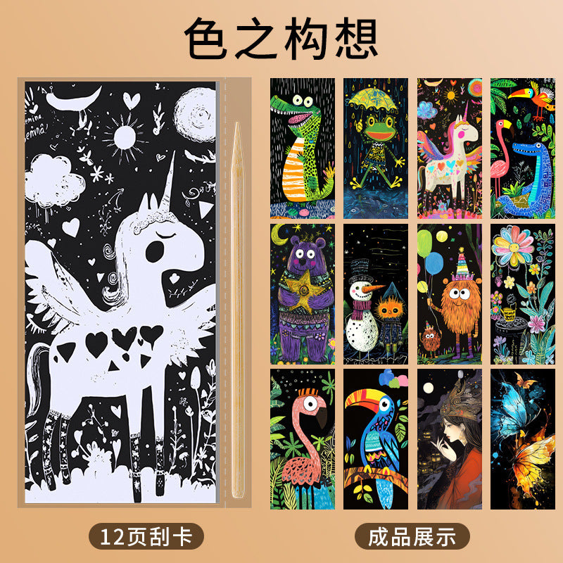Scratch art paper - diy hand-painted scratch art - creative castle & dazzling night scene - stress relief art scratch paper