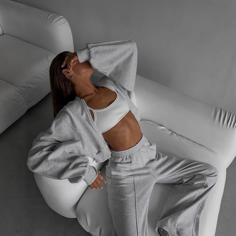 European and American casual suit American autumn and winter cardigan sports women's clothing fashion street style long-sleeved jacket trousers two-piece set