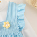 Autumgirldress sky blue cute flying sleeves knittingstereo flower embroiderlong sleeves bottom shirttwo-piece set
