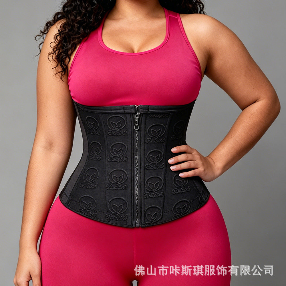 European and american cross-border shaping summer breathable tight corset waist seal zipper double layer mesh pressurized abdominal belt for women