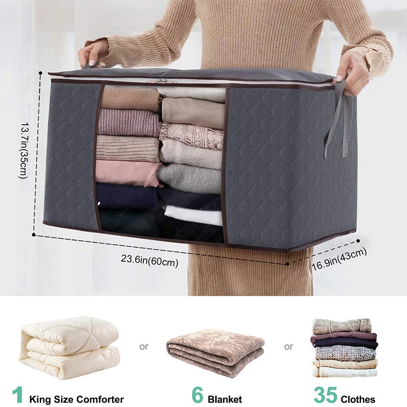 Cross-border large-capacity clothes storage bag foldable quilt storage bag transparent window thickened non-woven storage box