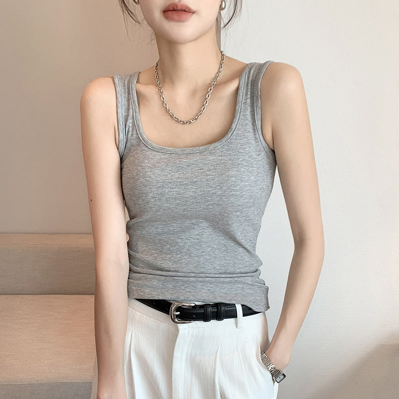 Tk carefully selected spring and summer new arrival wide shoulder vest women's silm large u-neck best selling bottom inner vest women's sleeveless