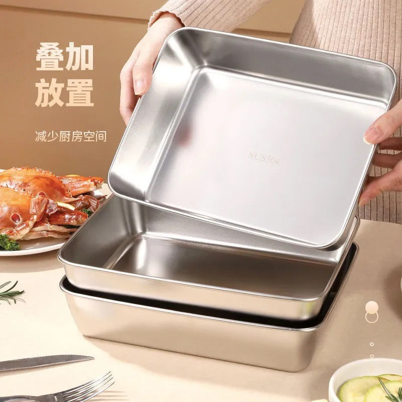 stainless steel towel tray for homemultifunctional covered square tray refrigerator food preservation box barbecue tray manufacturer