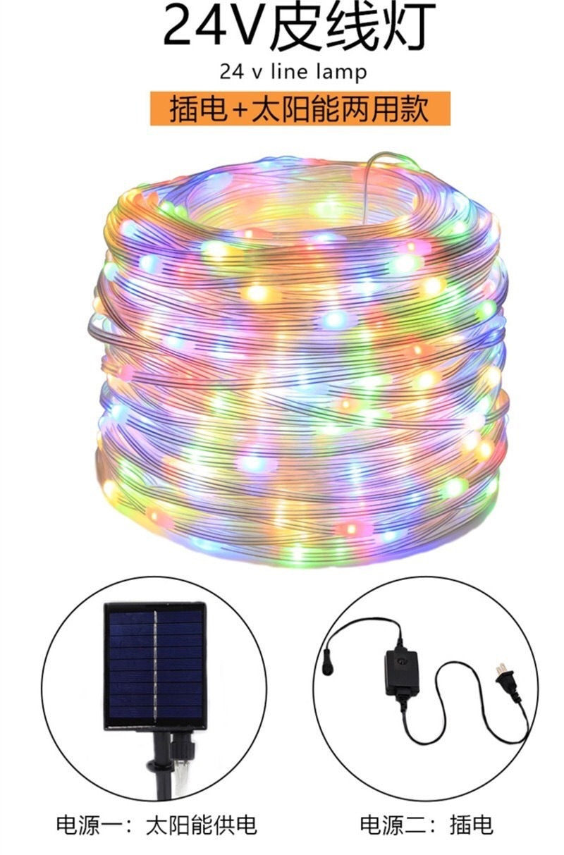 LED solar leather line light outdoor waterproof lantern Christmas garden decoration light holiday light string lighting engineering light