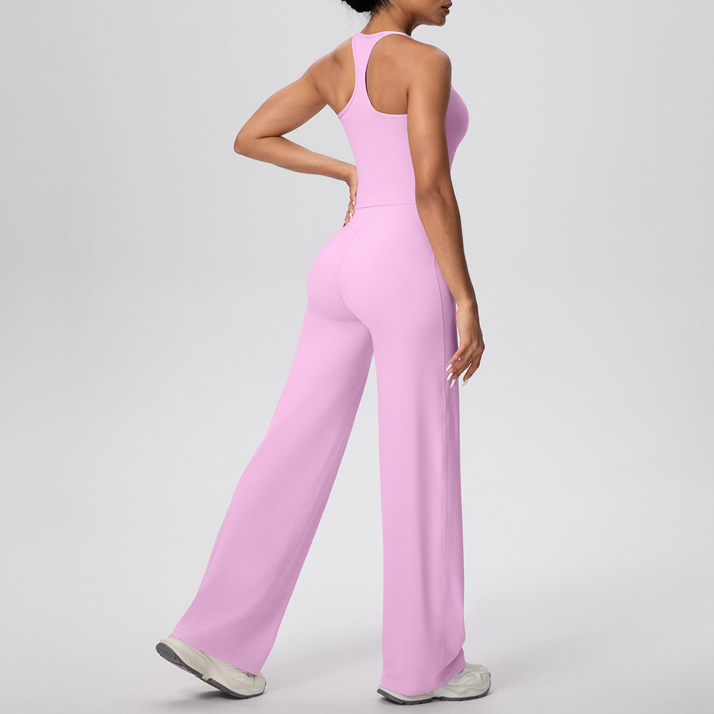 fashionpure color tight high elastic long racerback sports suit running fitness yoga clothes two-piece set