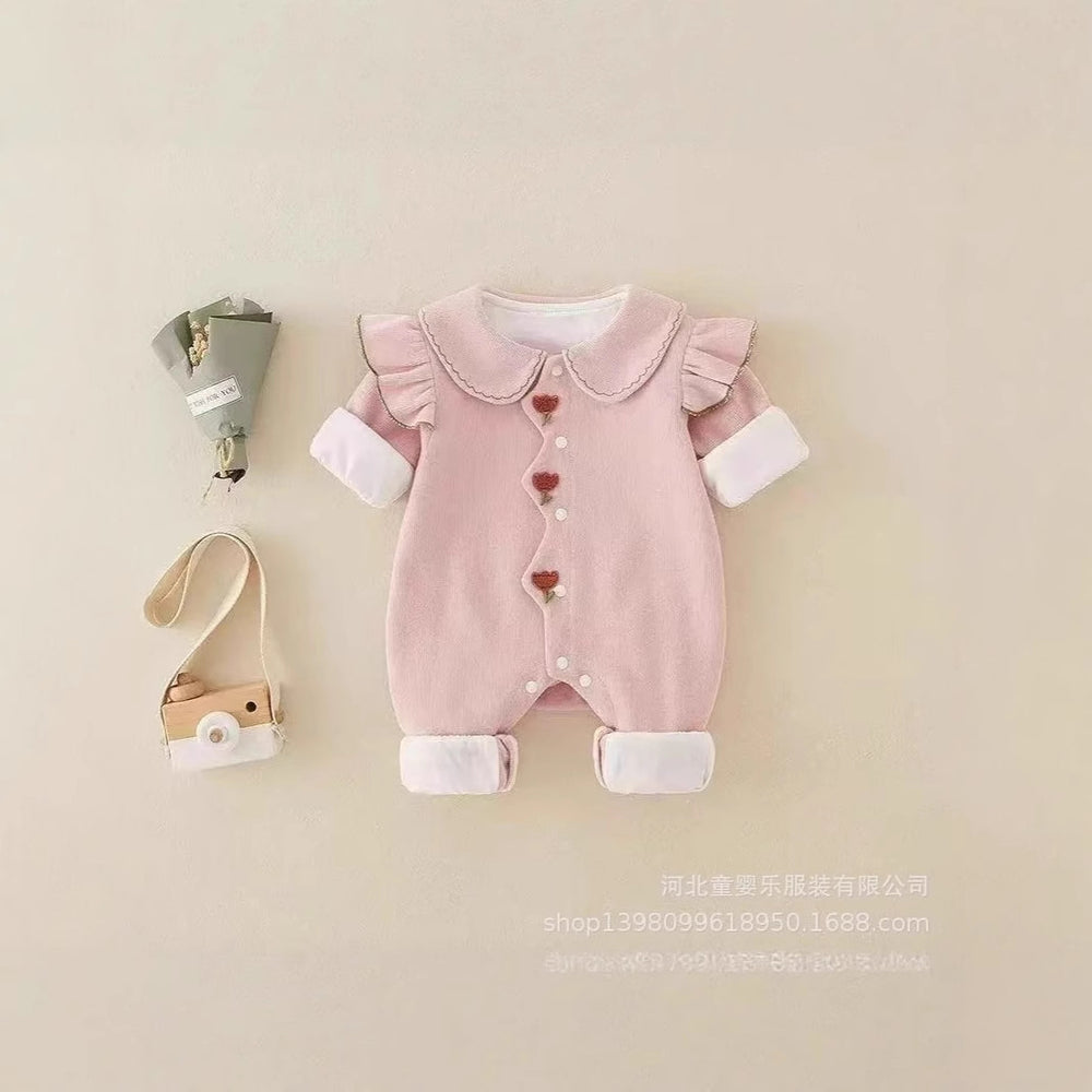 Newborn baby long-sleeve romper - princess style, autumn outfit, cute bodysuit, double-layer crawling suit