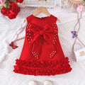 new arrival: sweet girls' big bow beaded cake vest dress