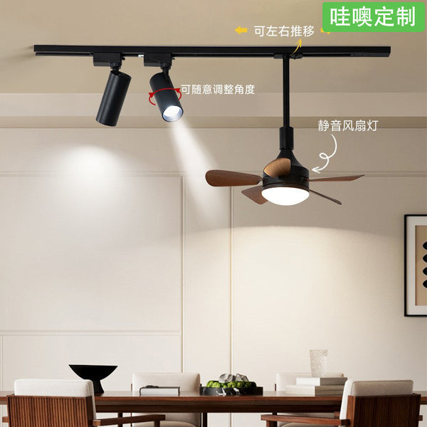 [Wow] 2025 new fan chandelier medium antique wood grain color movable track bar island dining table lamps