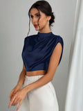 European and american style spring/summer pleated satin blouse - bestselling cross-border e-commerce item - satin-like silk cropped shirt