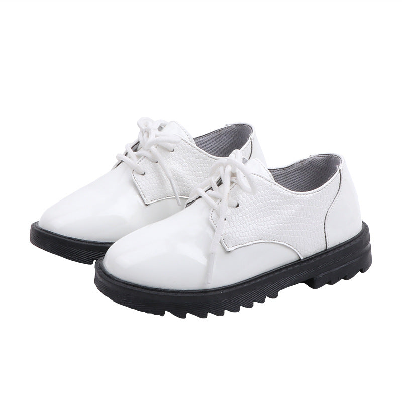 Kids' shiny leather dress shoes - unisex, british style, lace-up, black & white, soft sole, non-slip, perfect for school & performances