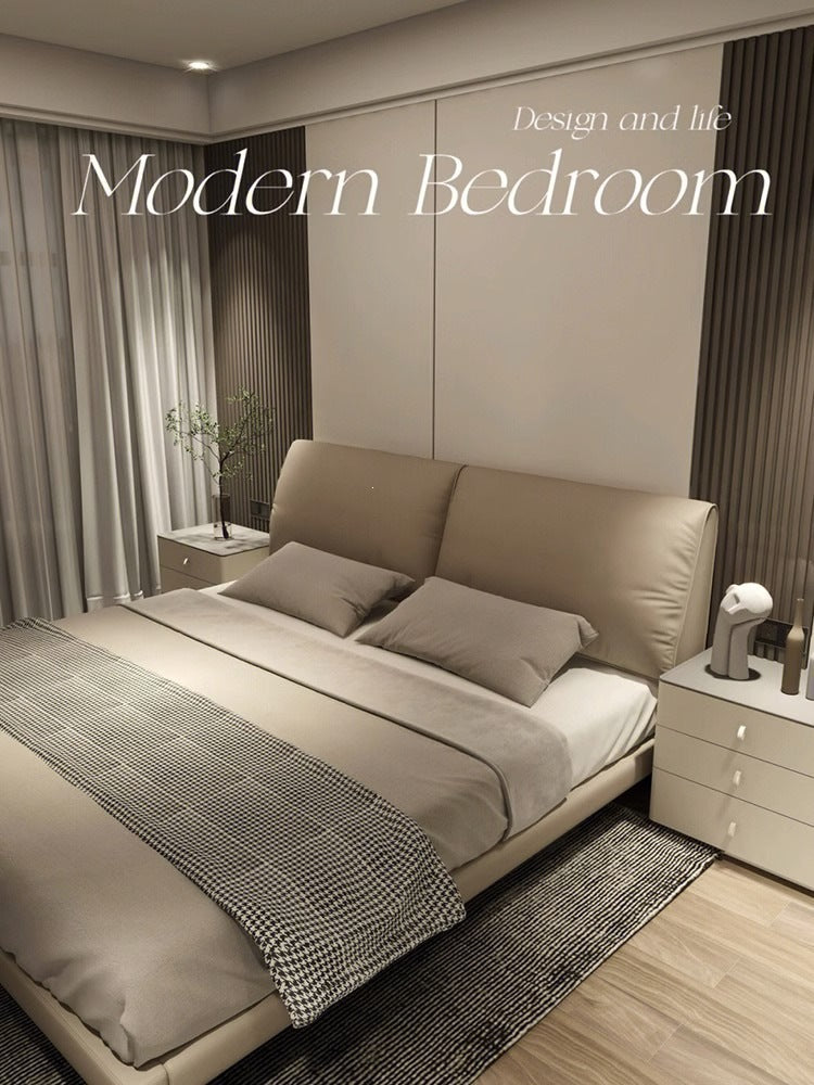 Ear bed accessible luxury modern first layer cowhide casualdouble 1.8 master bedroom normcore soft package wedding bed 2m