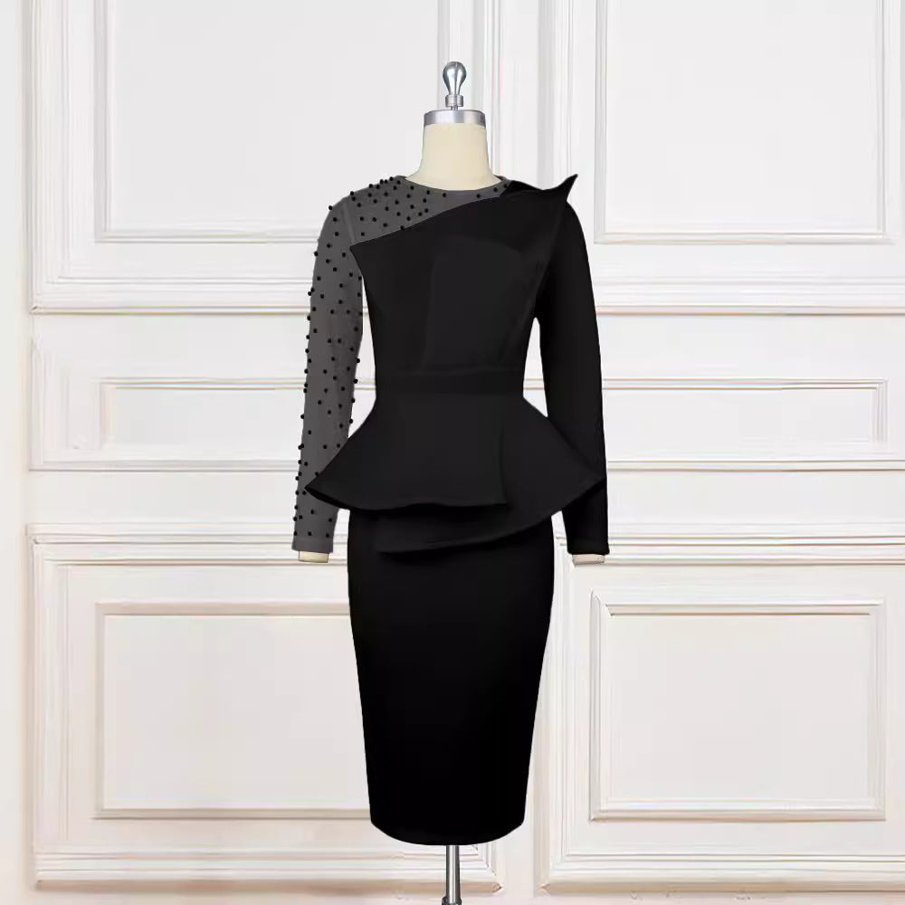 Am221017 designer cut piece patchwork dress beadinghigh waistslimming lookdress skirt