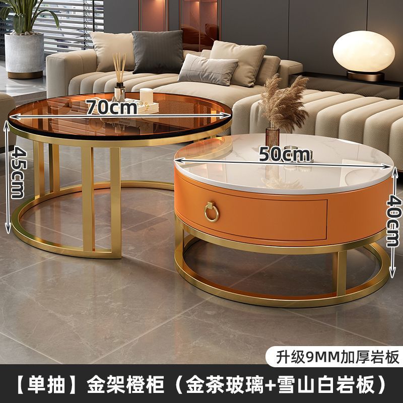 Rock slab coffee table living room solid wood table balcony small apartment for homecasualaccessible luxury round side table retractable combination