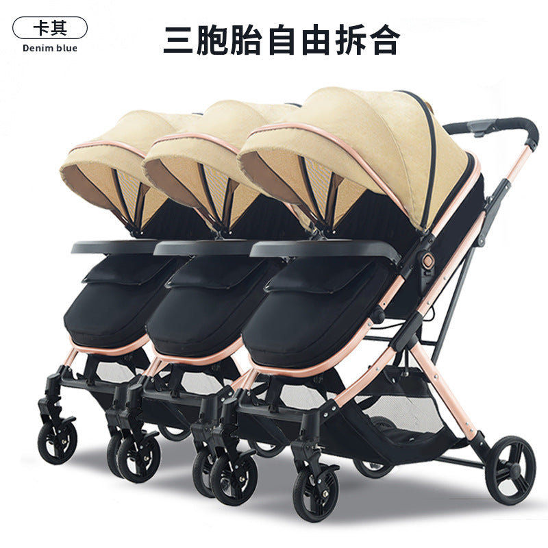 Wholesale double stroller: lightweight, high-view, convertible (sitting/reclining), detachable, foldable, twin baby pram