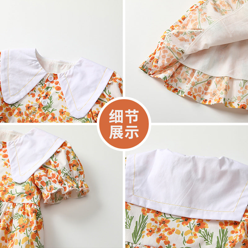 Girls' dress, category a,  short-sleeve baby dress, girls' summer dress, children's square neck baby birthday princess dress