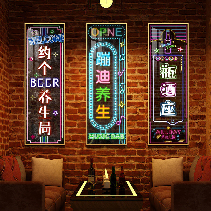 Neon lighting hanging pictures bar wall decoration clear bar led light luminous ktv barbecue hotel drinking box mural