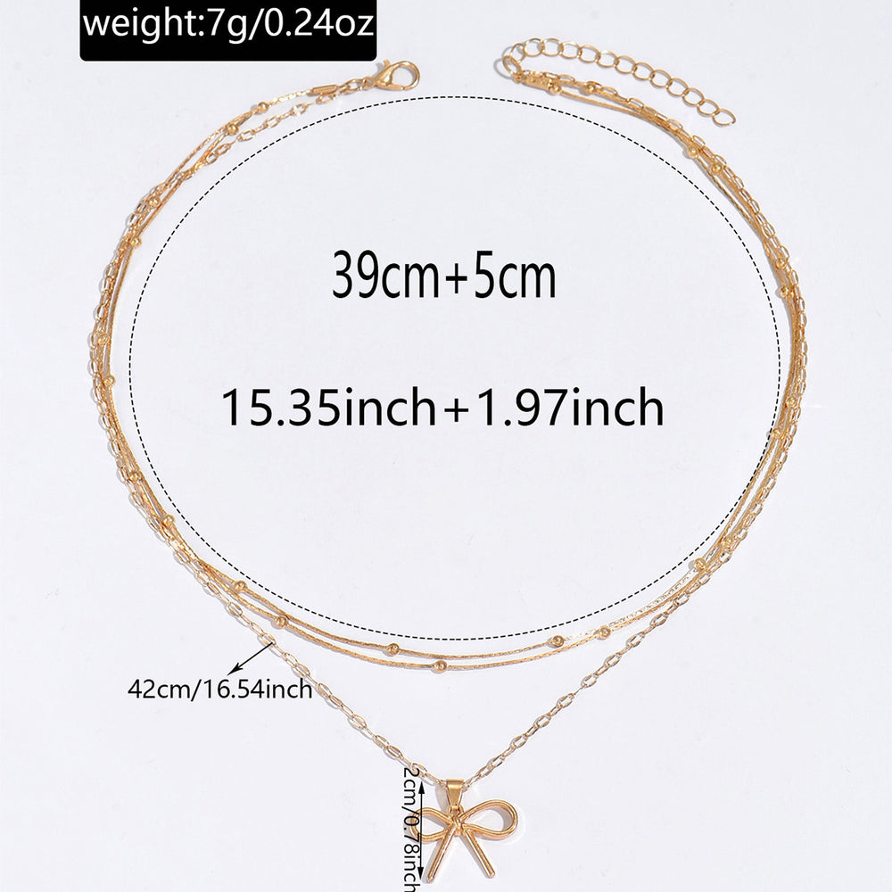 European and american cross-border fashion minimalist alloy bow pendant necklace, light luxury small multi-layered beaded chain necklace