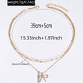 European and american cross-border fashion minimalist alloy bow pendant necklace, light luxury small multi-layered beaded chain necklace