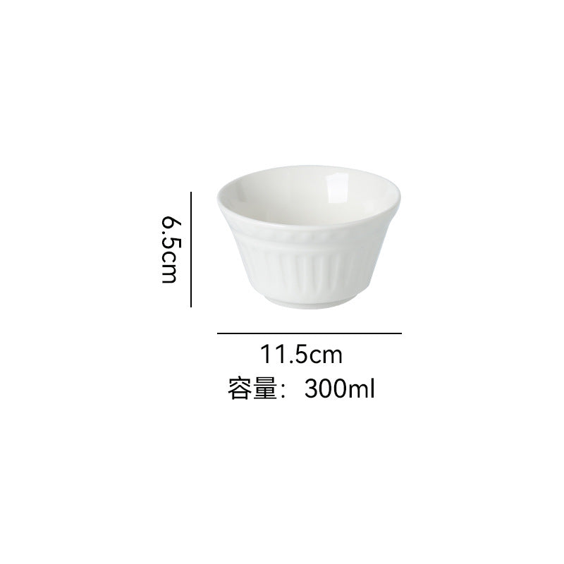 Simple stylish ceramic rice bowl for home restaurant embossed ceramic bowl dessert bowl high-looking classy tableware bowl