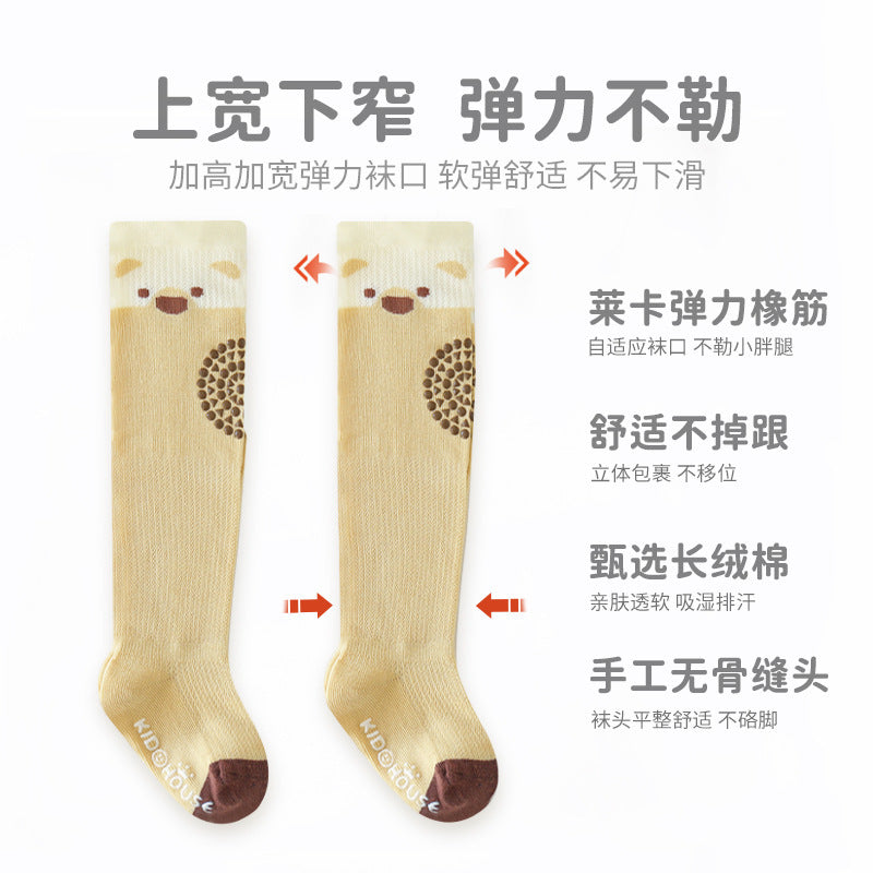 Babylon baby stockings spring and summer new arrival combed cotton cartoon kids socks boneless dot glue non-slip over-the-knee socks