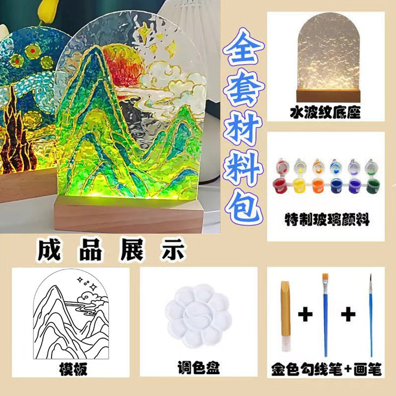 Tulip night light DIY material package, gift for girlfriend, hand-painted night light, water ripple acrylic light, ambient light.