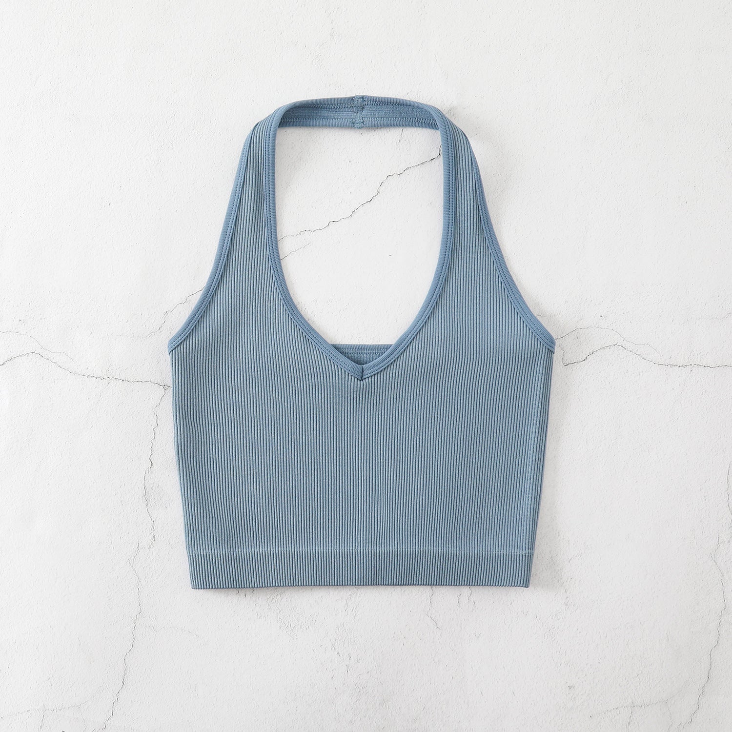 , European and American neck body underwear fitness yoga V-neck backless small vest threaded candy color