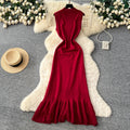 Frenchclassy sense of hot diamond round neck vest dress women's high waist waist fishtail skirt work clothingsense of design long skirt