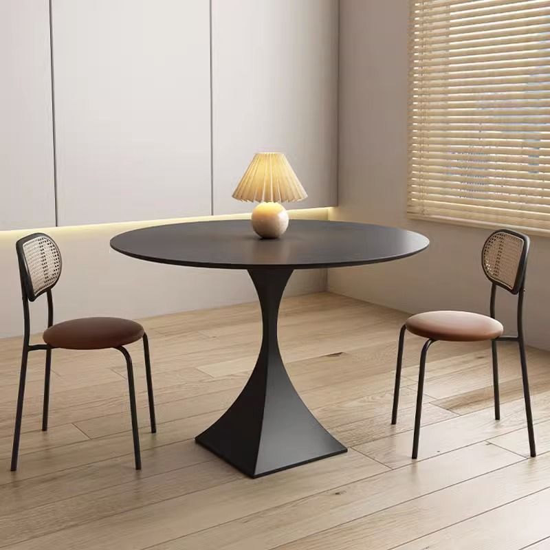 Cream wind rock board dining table and chairs simple small apartment family round table restaurant modern casual solid color Internet celebrity round table